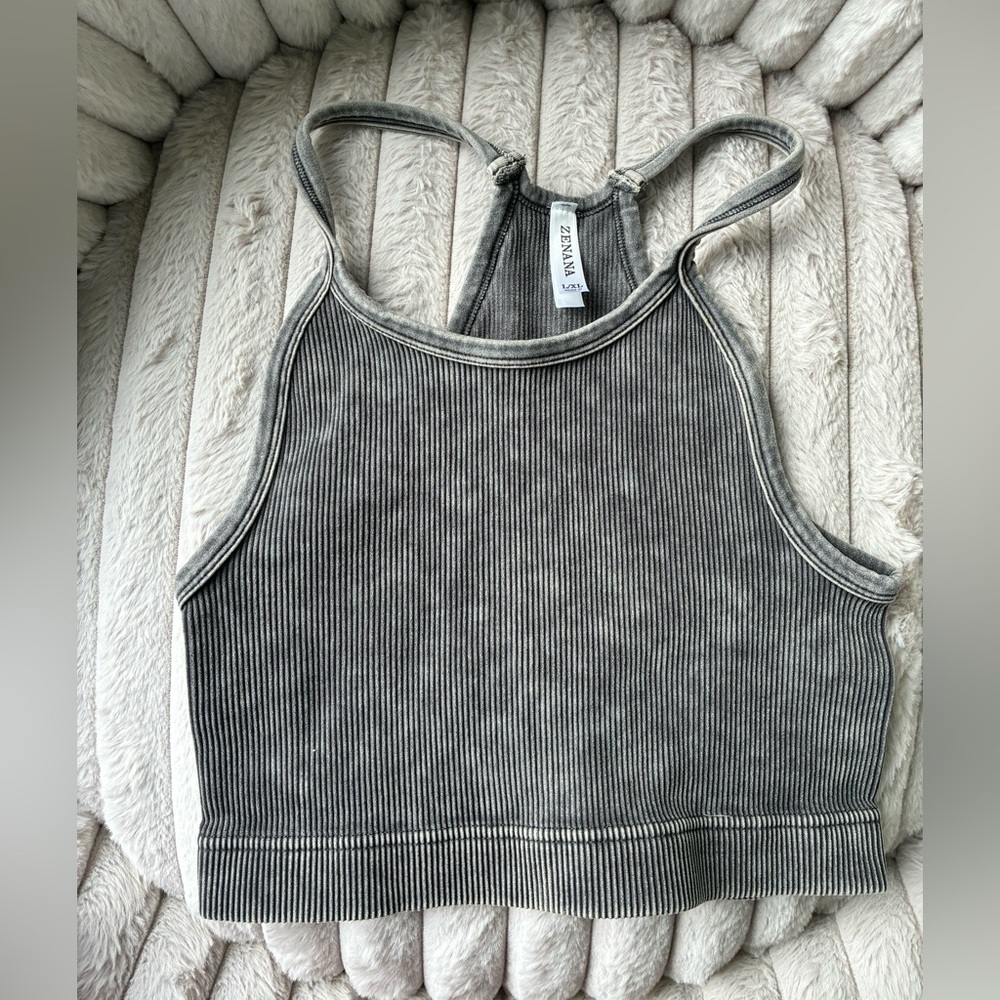 Gray Ribbed Athletic Top